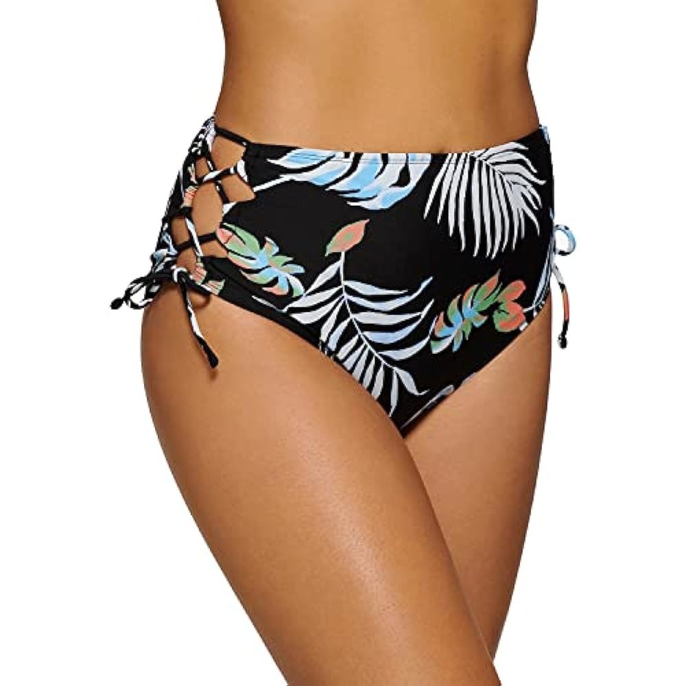 Hula Honey Women's Swimwear Medium Lace Up High Waist Bikini Black Size MED